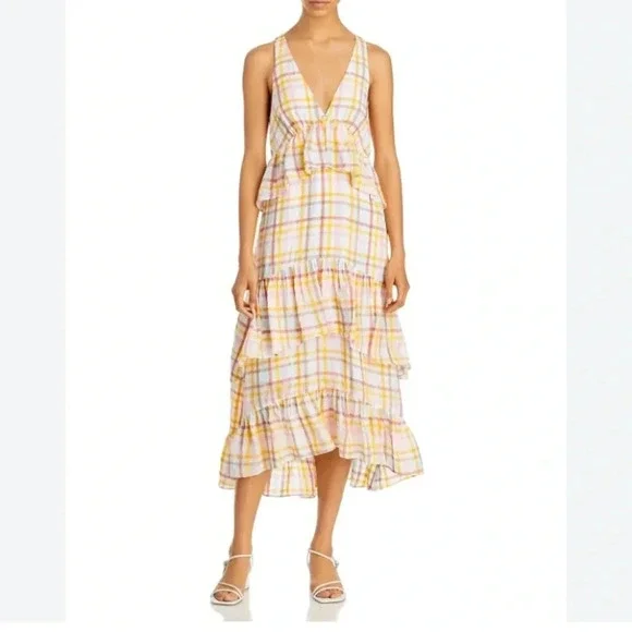 Cinq à Sept Astor V-neck Tiered Plaid Print Maxi Dress - Picture 4 of 13